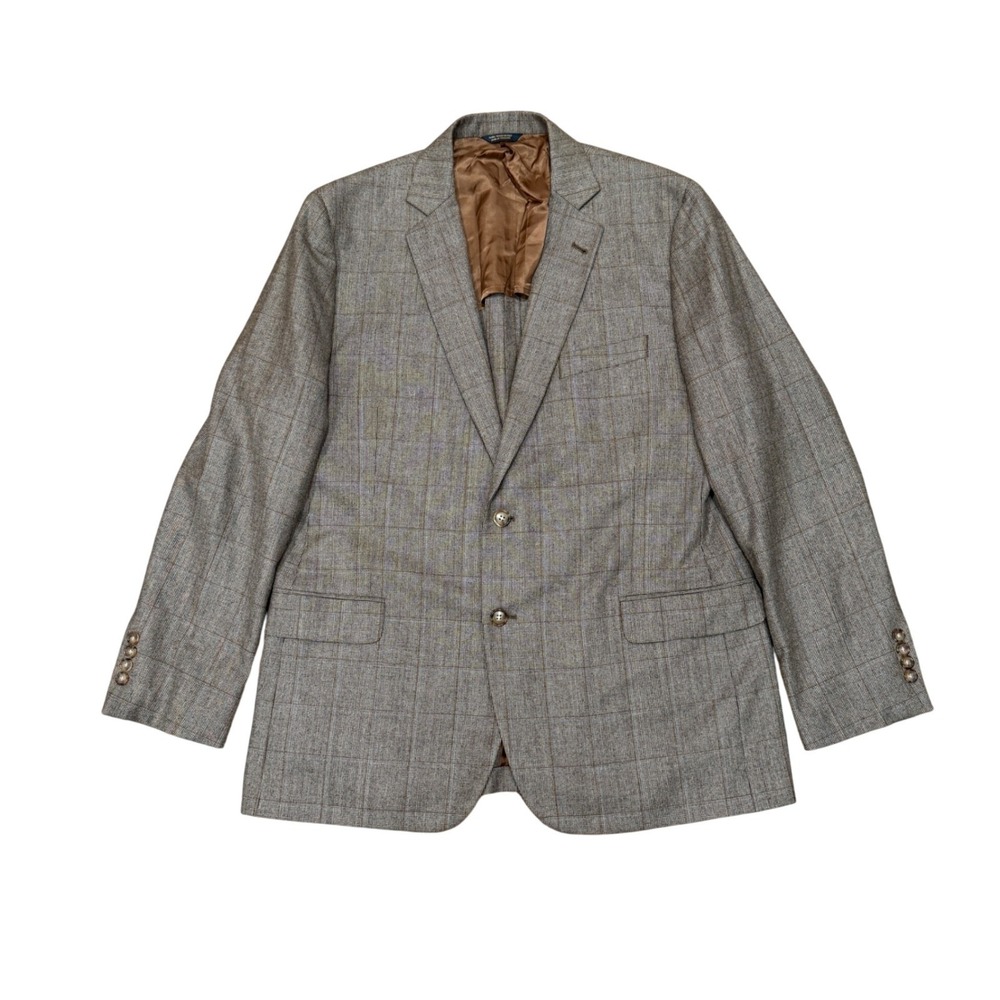 Brooks Brothers 1818 Fitzgerald Blazer 46R Wool Glen Plaid Brown Blue Sport Coat